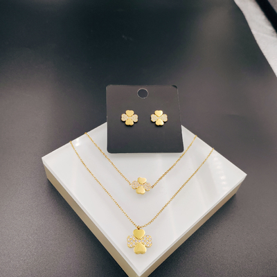 New Arrival Trendy High Polish Newest Gold Color Stainless Steel  Earring ,Necklace , Bracelet Sets With Zirco  For Lady