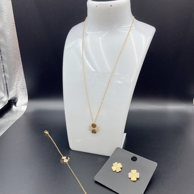 New Arrival Trendy High Polish Newest Gold Color Stainless Steel  Earring ,Necklace , Bracelet Sets With Zirco  For Lady