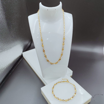 New Arrival Trendy High Polish Newest Gold Color Stainless Steel  Earring ,Necklace , Bracelet Sets With Zirco  For Lady