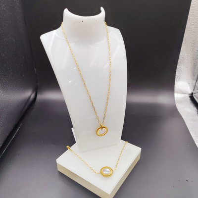 New Arrival Trendy High Polish Newest Gold Color Stainless Steel  Earring ,Necklace , Bracelet Sets With Shell  For Lady