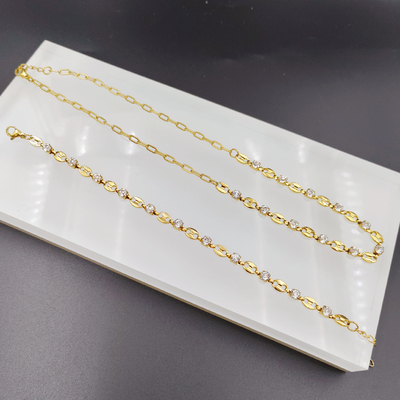New Arrival Trendy High Polish Newest Gold Color Stainless Steel  Earring ,Necklace , Bracelet Sets With Zirco  For Lady