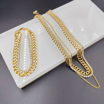 New Arrival Trendy High Polish Newest Gold Color Stainless Steel  Earring ,Necklace , Bracelet Sets  For Lady