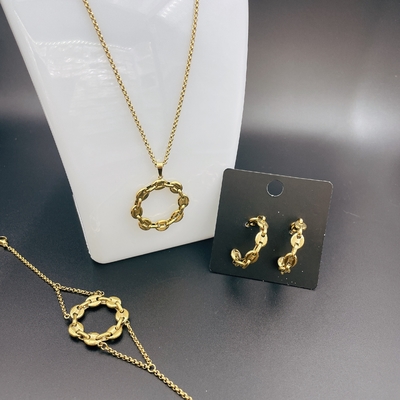 High Polish Newest Gold Color Stainless Steel  Earring ,Necklace , Bracelet Sets For Lady