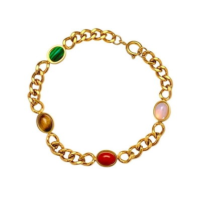 stainless steel Jewelry Set colorful Oval stone  Bracelet  Necklace for Women