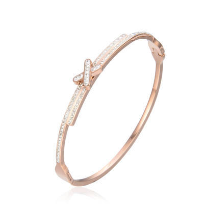 X Letter Full Rhinestone Luxury Gold Bangles Stainless 14k Gold Snap Bracelet