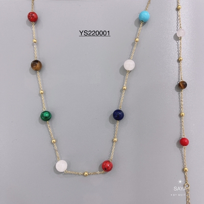 Unique  brand colorful beads chain necklace set jewelry stainless steel bangle