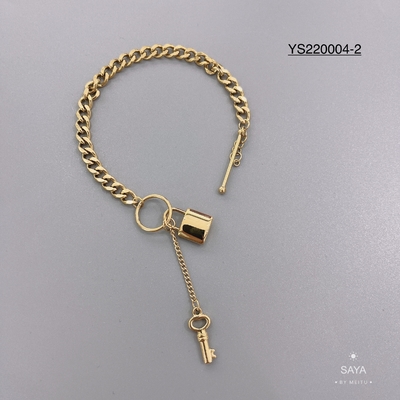 Luxury 14k Gold Stainless Steel Lock Head Pendant Necklace Key and Lock Bracelet