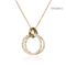 Gold Stainless Steel Fashion Necklaces Double Rhinestone Ring Pendant Necklace