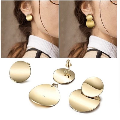 2.5cm Double Round Stainless Steel Teardrop Earrings Niche Jewellery