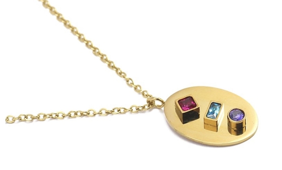 Trendy 14k CZ Gold Jewelry Tricolor Gemstone Tag Pendant Necklace