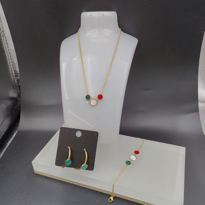 Newest Gold Color Stainless Steel  Earring ,Necklace , Bracelet Sets With Green Shell For Lady