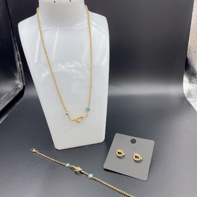 High Polish Newest Gold Color Stainless Steel  Earring ,Necklace , Bracelet Sets For Lady